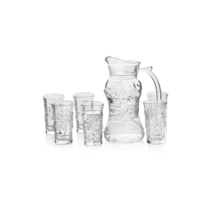 Conj jarra 1,8 lts e 06 copos vidro floral ref 13581 inga import