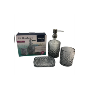 Kit banheiro 03 pcs 420 ml vidro lead ref vdb01035 rio de ouro