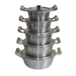 Jogo c/ 05 cacarolas aluminio fundido polido tpa aluminio Andrade