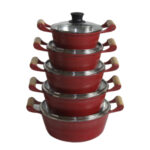 Jogo c/ 05 caçarolas aluminio fundido craq verm tmp vidro Andrade