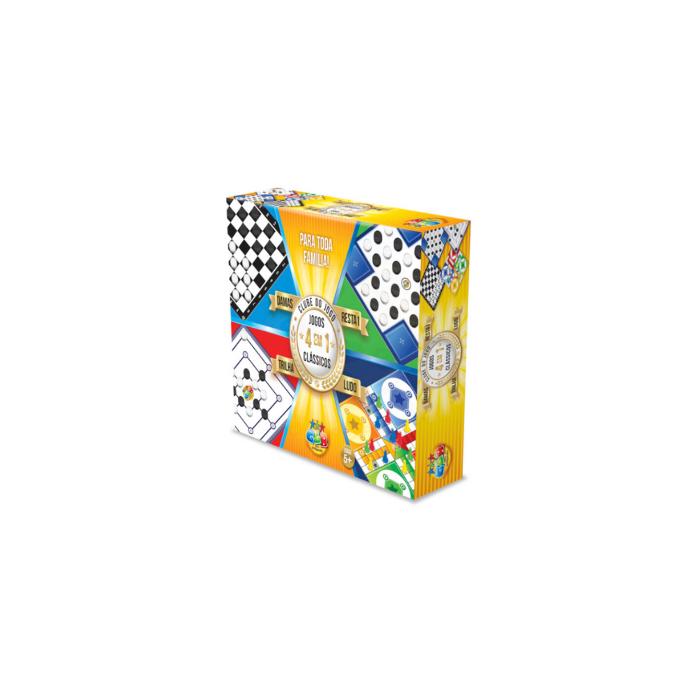 Jogo de Tabuleiro 4 Jogos em 1 Damas, Trilha, Ludo e Resta 1, GGB Plast,  Multicor, 1045