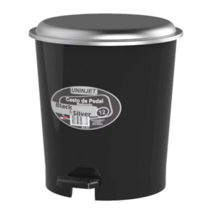 Lixeiro 12 lts c/ pedal redondo black silver ref 337 Uninjet