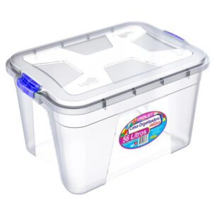 Caixa organizadora 56 lts transparente c/ tampa ref 364 Uninjet