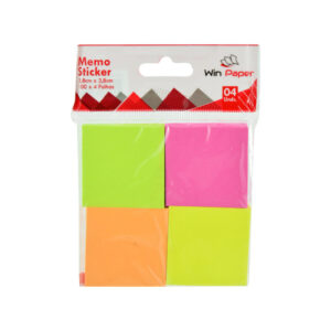 Kit c/ 04 blocos recados 3,8x3,8cm adesivos neon wpa01107 Wincy