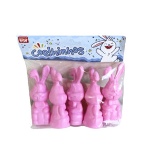 Kit c/ 05 coelhinhos pascoa plastico rosa ref xis0813 Mastertoy