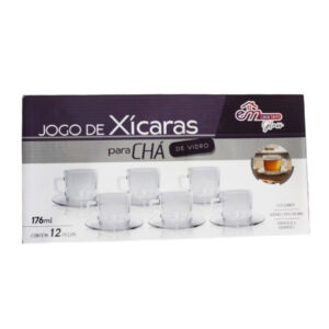 Jogo c/ 06 xicaras 176ml cha vidro c/ pires ref 15402 Inga Import