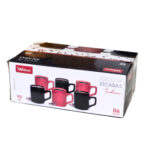 Jogo c/ 06 xicaras 90ml ceramica prto/verm sem pires 2260 Wellmix