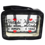 Necessaire 31x22x10cm plastico transparente preto 5575 Amigold