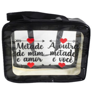 Necessaire 31x22x10cm plastico transparente preto 5575 Amigold