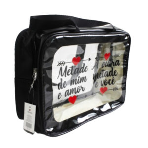 Necessaire 31x22x10cm plastico transparente preto 5575 Amigold