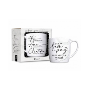 Caneca 300 ml porcelana fé, amor e gratidao 11594 JTX Comercio