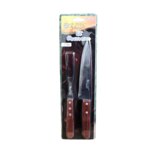 Kit faca e garfo churrasco cabo madeira ref rj14029 Elite