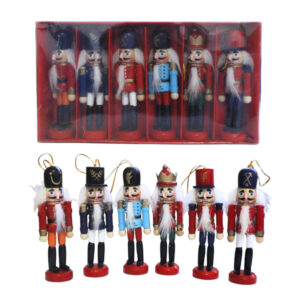 Enfeite decorativo natal 06 soldadinhos 12cm madeira 0153 Fartex