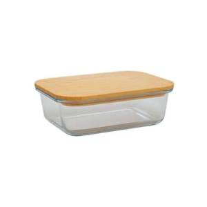 Pote 640 ml retangular vidro c/ tampa bambu top1526 DL Festas