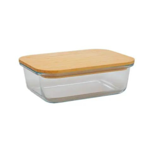 Pote 1,040 ml retangular vidro c/ tampa bambu top1527 D L Festas