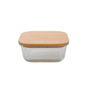 Pote 520 ml quadrado vidro c/ tampa bambu top1530 DL Festas