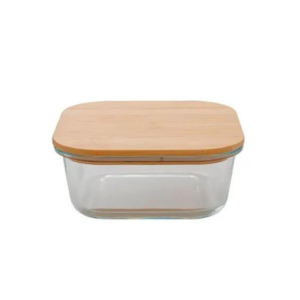 Pote 800 ml quadrado vidro c/ tampa bambu top1531 DL Festas