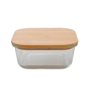 Pote 1,200 ml quadrado vidro c/ tampa bambu top1532 DL Festas