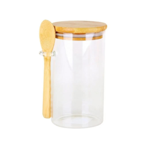Pote 900 ml hermetico vidro c/ tpa e colher bambu 1634 D L Festas