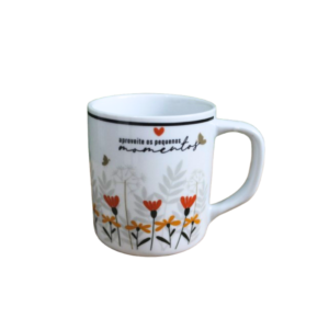 Caneca 300 ml reta porcelana flores ref gra-010 Terramada