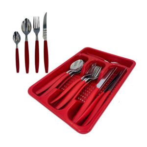 Conj c/ 24 talheres color c/ separador vermelho 308 Qhouse