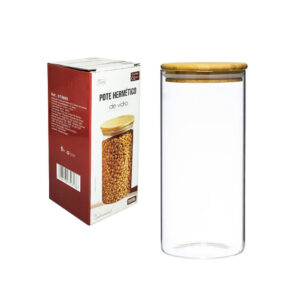 Pote 380ml vidro hermetico c/ tampa bambu ref dt6609 Fu Xing