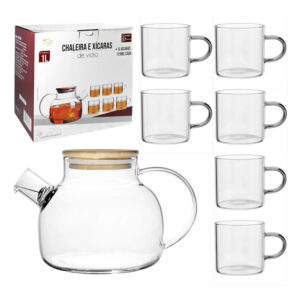 Jogo chaleira 1,0lt c/ 06 xicaras borosasilicato dt8120 Fu Xing
