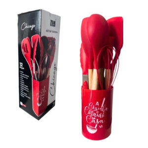 Kit c/ 12 utensilios silicone cozinha chicago vermelh 9426 KeHome