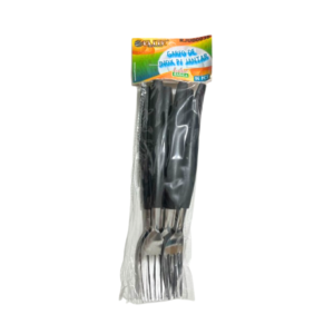 Pacote c/ 06 garfos inox cabo preto 20cm ref rjud0036 Elite