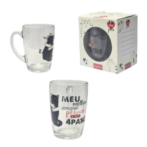 Caneca 320 ml vidro eu amo gatos ref canc256 Etilux
