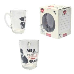 Caneca 320 ml vidro eu amo cachorros ref canc255 Etilux
