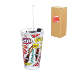 Copo 450 ml vidro drink coca cola c/ tampa canudo coca020 Etilux