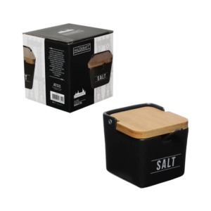Saleiro 270 ml porcelana preto tampa bambu pcln194pt Etilux