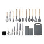 Produto Kit c/ 19 utensilios silicone cozinha cabo madeira ck6302 Clink