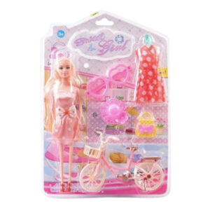 Boneca 27cm c/ bicicleta e acessoiros ms5208 OM Utilidades