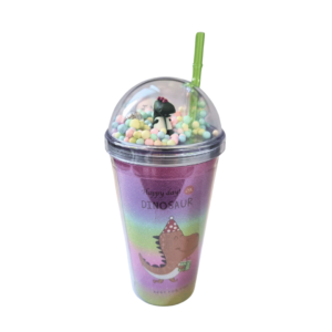 Copo 500 ml plastico led dinossauro c/ canudo f5278 Flashgoods