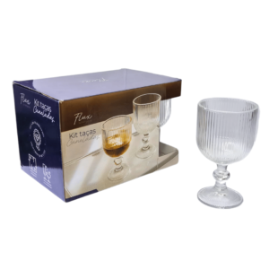 Jogo c/ 06 tacas 390ml vidro canelada transp f0416 Flashgoods