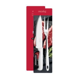 Kit faca e garfo churrasco inox cabo plast branco 001 Simonaggio