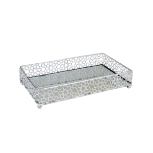 Bandeja 25x15x4,5cm decorativa ret espelhada metal dv80376 Dcarte