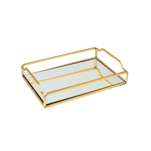Bandeja 24x16x5cm decorativa ret espelhada metal dv80429 Dcarte