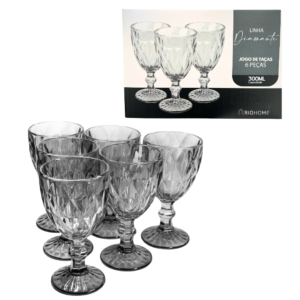 Jogo c/ 06 tacas 300ml vidro diamante gray ref tac027 Rio Home