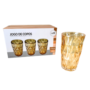 Jogo c/ 06 copos 330ml vidro ambar ref 16228am Imporiente