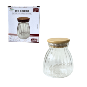Pote 450ml vidro hermetico c/ tampa bambu cz231193 Fu Xing