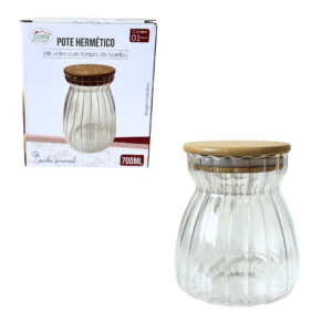 Pote 700ml vidro hermetico c/ tampa bambu cz231194 Fu Xing