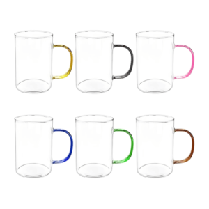 Jogo c/ 06 canecas 280ml vidro c/ alca color 16933 Inga Import