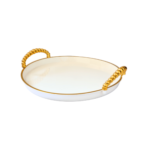 Bandeja 27,5x27,5cm redonda plastico creme alça bola fj90609 FWB