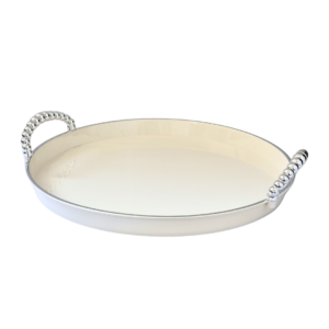 Bandeja 32,5x32,5cm redonda plastico creme alça bola fj90610 FWB