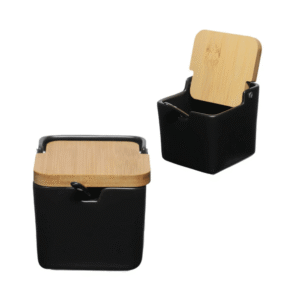 Saleiro 270ml porcelana c/ tampa bambu ref 195pt Etilux