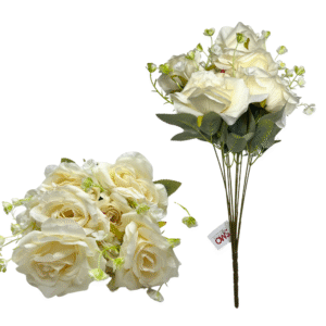 Buque c/ 09 galhos de rosas creme artificiais ref 5970 SMO Import