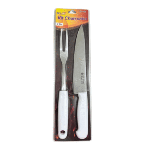 Kit faca e garfo churrasco inox cabo plastico ref rj14012 Elite
